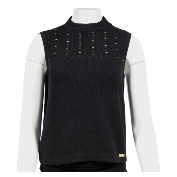 St. John Sport Womens Staple Vest Small Black Wool Rayon Sleeveless Button Neck
